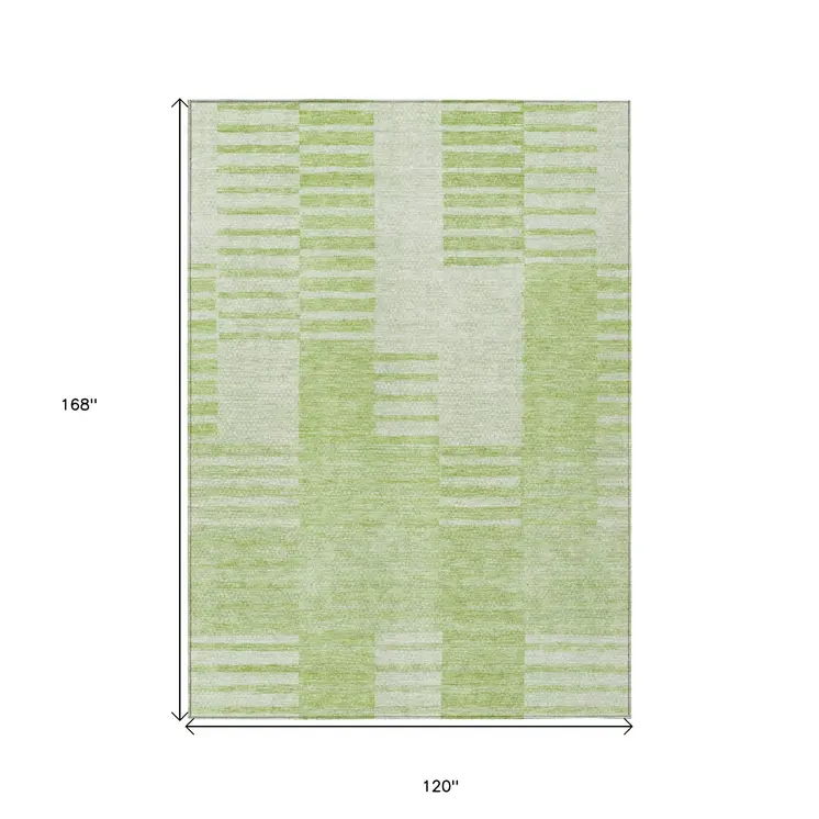 10' X 14' Artichoke Green And Mint Green Striped Washable Indoor Outdoor Area Rug
