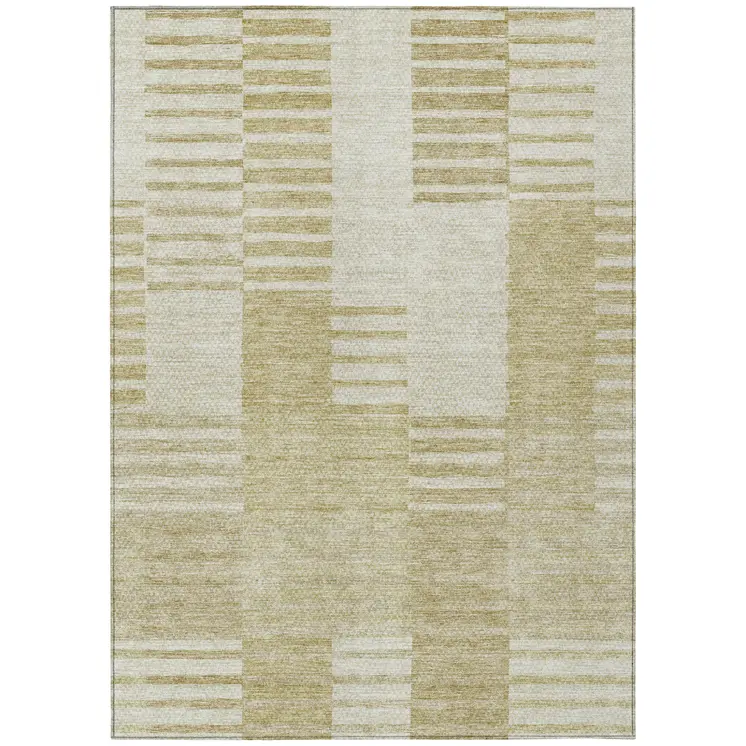 5' X 8' Beige And Ivory Striped Washable Indoor Outdoor Area Rug