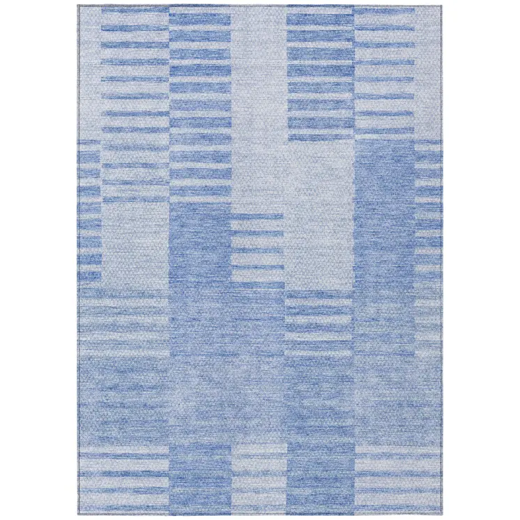 3' X 5' Sky Blue And Denim Blue Striped Washable Indoor Outdoor Area Rug