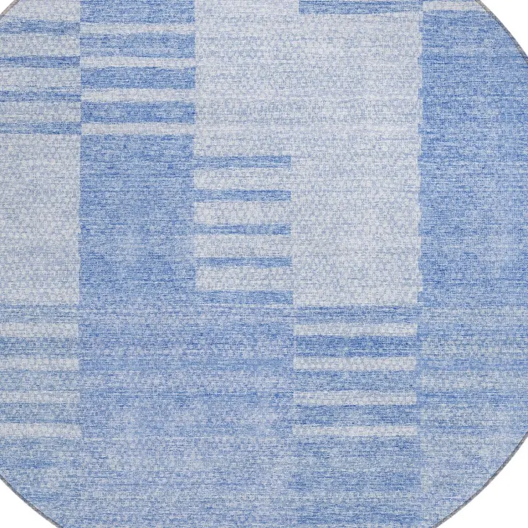8' Sky Blue And Denim Blue Round Striped Washable Indoor Outdoor Area Rug