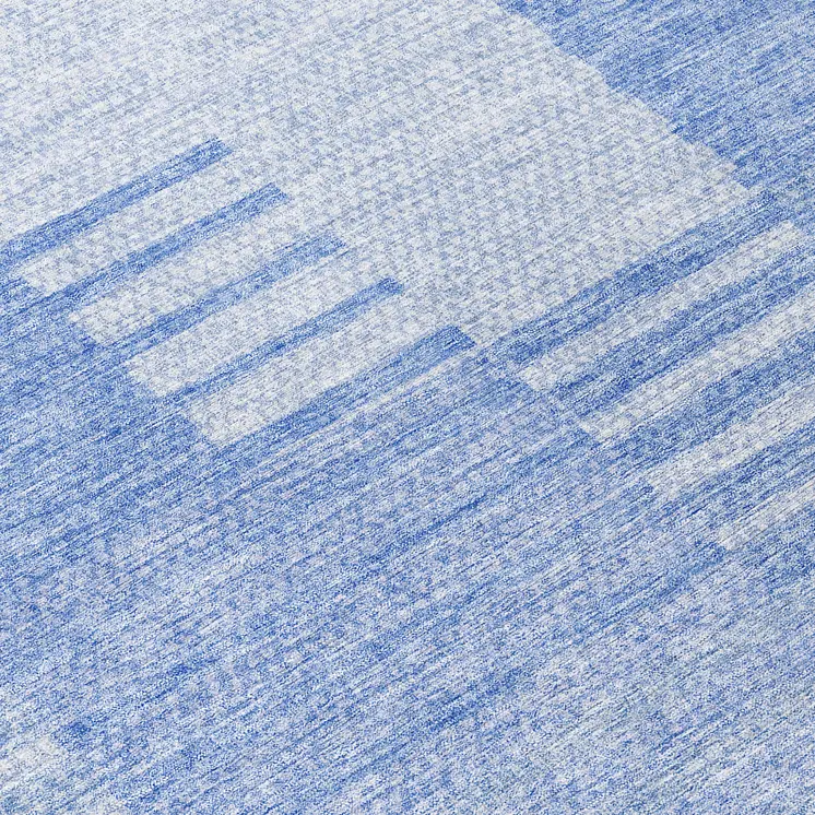 8' Sky Blue And Denim Blue Round Striped Washable Indoor Outdoor Area Rug
