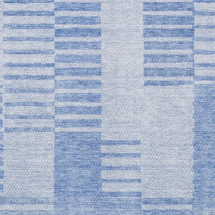 9' X 12' Sky Blue And Denim Blue Striped Washable Indoor Outdoor Area Rug