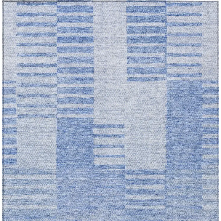 10' X 14' Sky Blue And Denim Blue Striped Washable Indoor Outdoor Area Rug