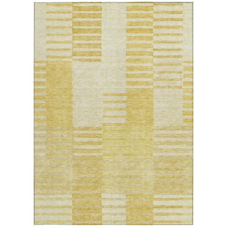 5' X 8' Gold Wheat And Ivory Striped Washable Indoor Outdoor Area Rug