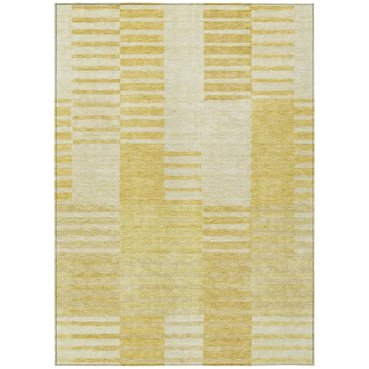5' X 8' Gold Wheat And Ivory Striped Washable Indoor Outdoor Area Rug