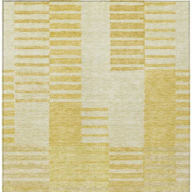 8' X 10' Gold Wheat And Ivory Striped Washable Indoor Outdoor Area Rug