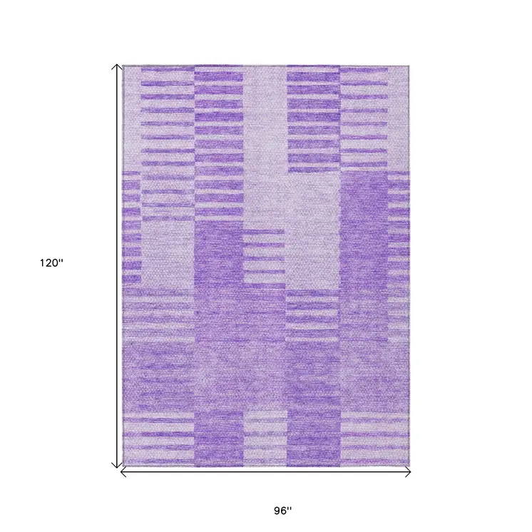 8' X 10' Lavender And Purple Striped Washable Indoor Outdoor Area Rug