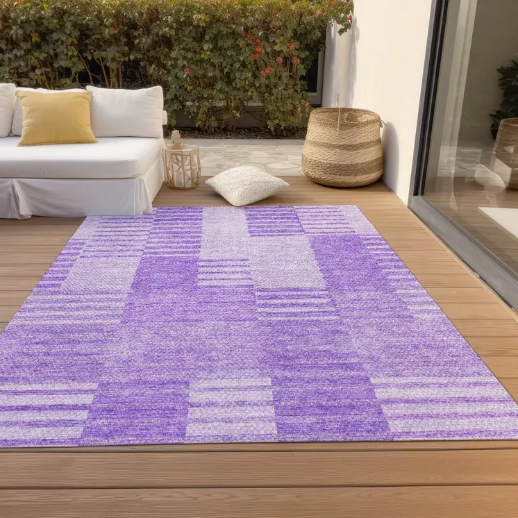 10' X 14' Lavender And Purple Striped Washable Indoor Outdoor Area Rug
