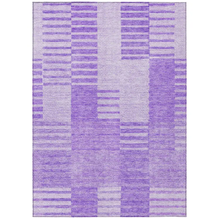 10' X 14' Lavender And Purple Striped Washable Indoor Outdoor Area Rug