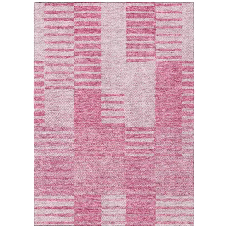 8' X 10' Pink And Blush Striped Washable Indoor Outdoor Area Rug