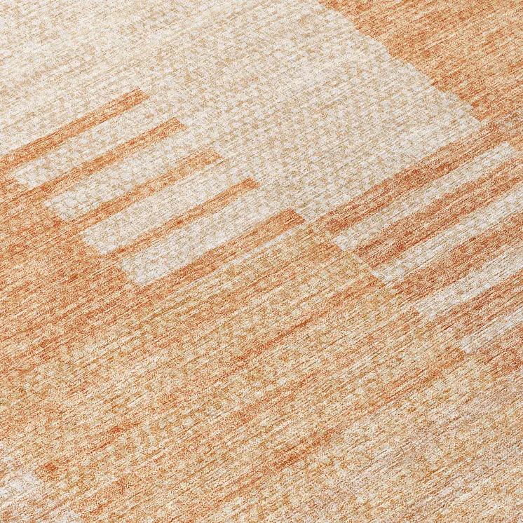 8' Salmon Peach And Ivory Round Striped Washable Indoor Outdoor Area Rug