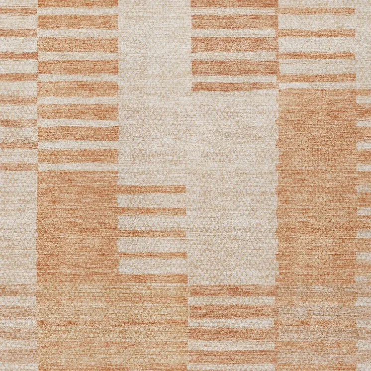 9' X 12' Salmon Peach And Ivory Striped Washable Indoor Outdoor Area Rug