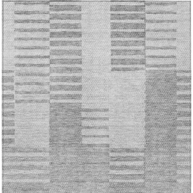 8' X 10' Silver Gray And Ivory Striped Washable Indoor Outdoor Area Rug