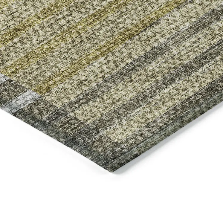 3' X 5' Brown Gold And Taupe Striped Washable Indoor Outdoor Area Rug