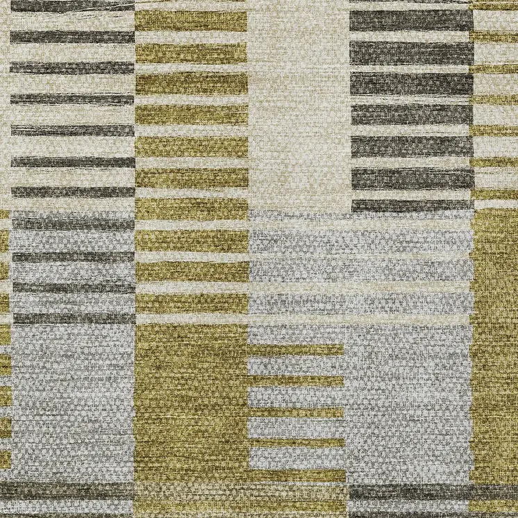 5' X 8' Brown Gold And Taupe Striped Washable Indoor Outdoor Area Rug