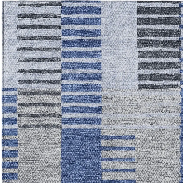 5' X 8' Denim Blue And Navy Blue Striped Washable Indoor Outdoor Area Rug
