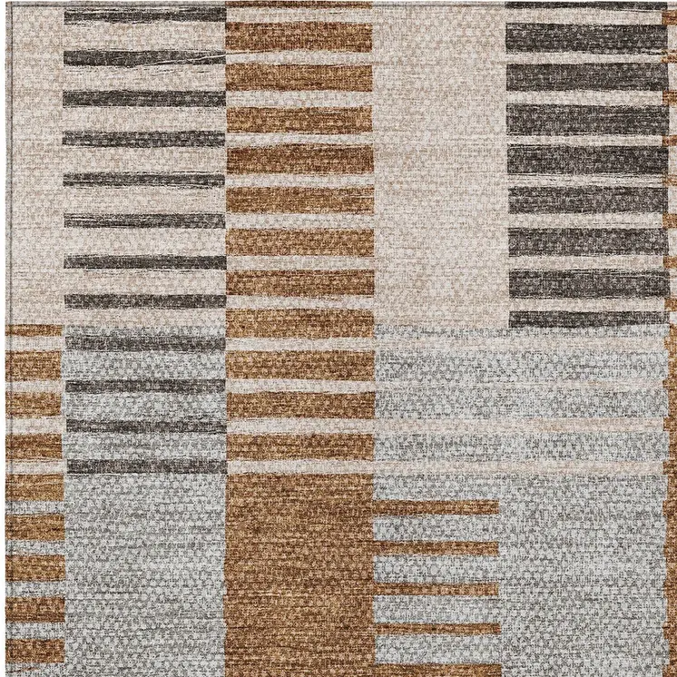 3' X 5' Chocolate And Gray Striped Washable Indoor Outdoor Area Rug
