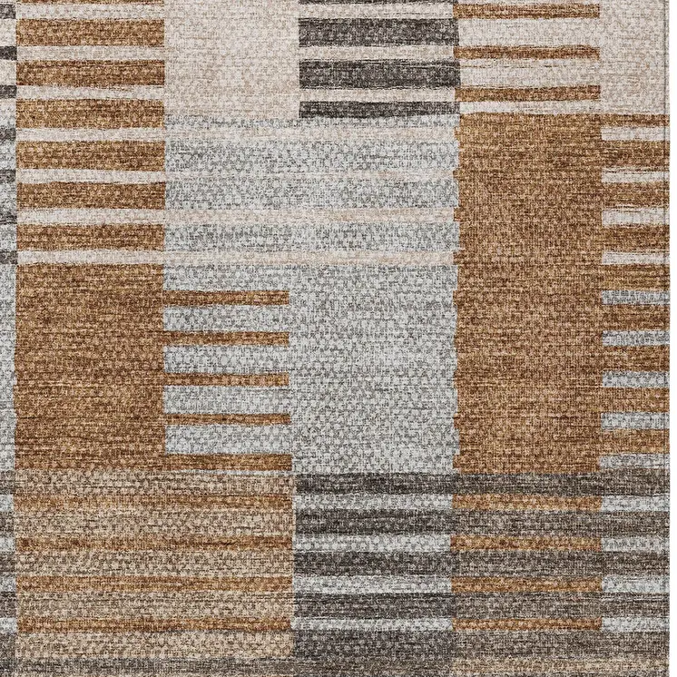 9' X 12' Chocolate And Gray Striped Washable Indoor Outdoor Area Rug