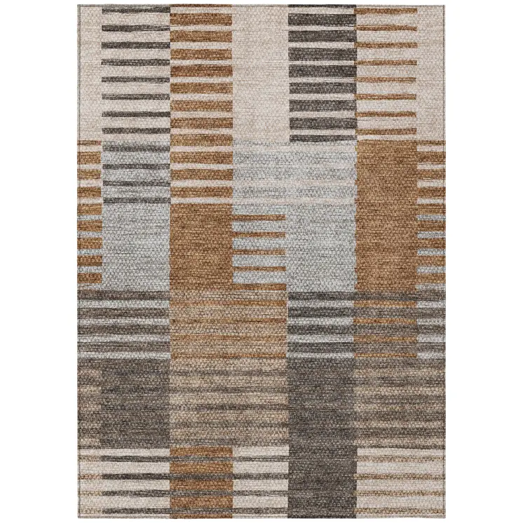 10' X 14' Chocolate And Gray Striped Washable Indoor Outdoor Area Rug