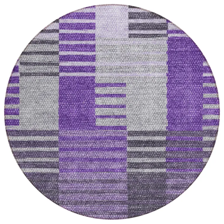 8' Purple Lavender And Eggplant Round Striped Washable Indoor Outdoor Area Rug
