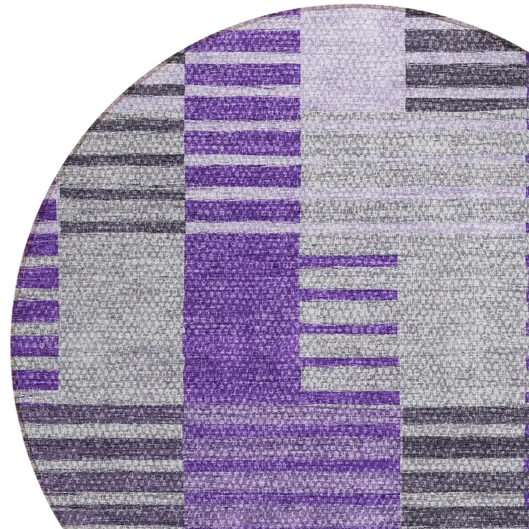 8' Purple Lavender And Eggplant Round Striped Washable Indoor Outdoor Area Rug