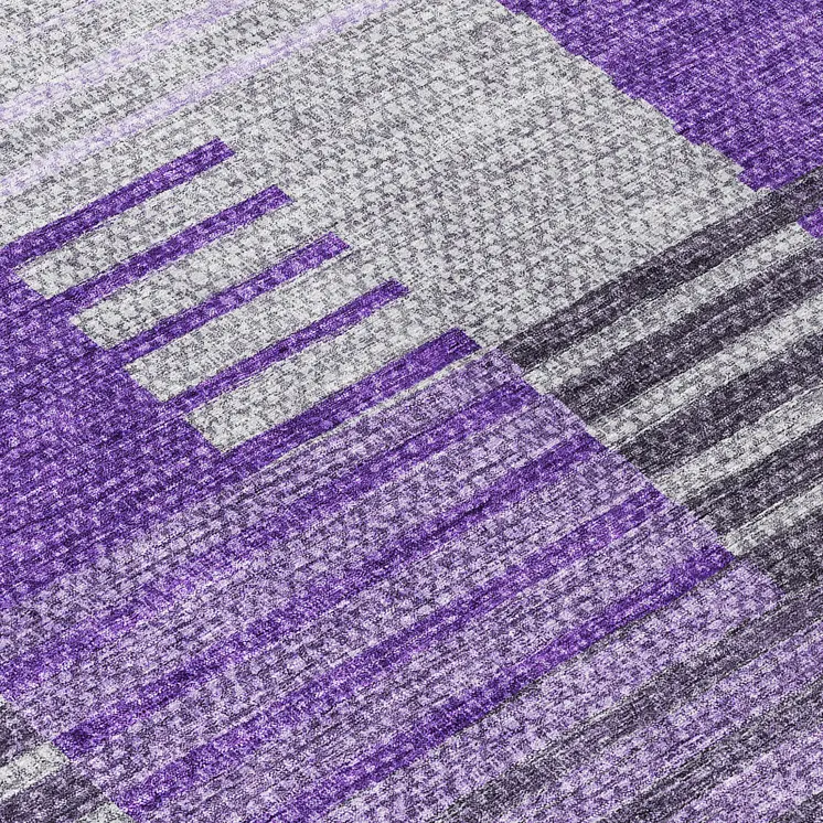 8' Purple Lavender And Eggplant Round Striped Washable Indoor Outdoor Area Rug