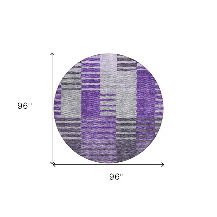 8' Purple Lavender And Eggplant Round Striped Washable Indoor Outdoor Area Rug