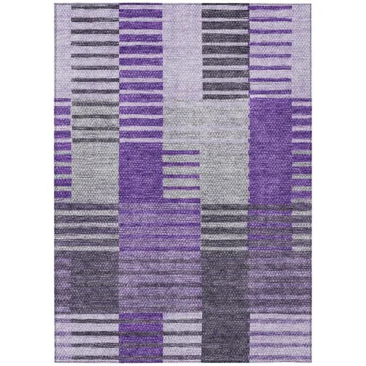 8' X 10' Purple Lavender And Eggplant Striped Washable Indoor Outdoor Area Rug