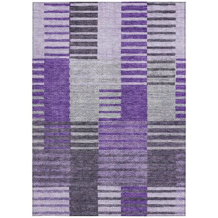 9' X 12' Purple Lavender And Eggplant Striped Washable Indoor Outdoor Area Rug