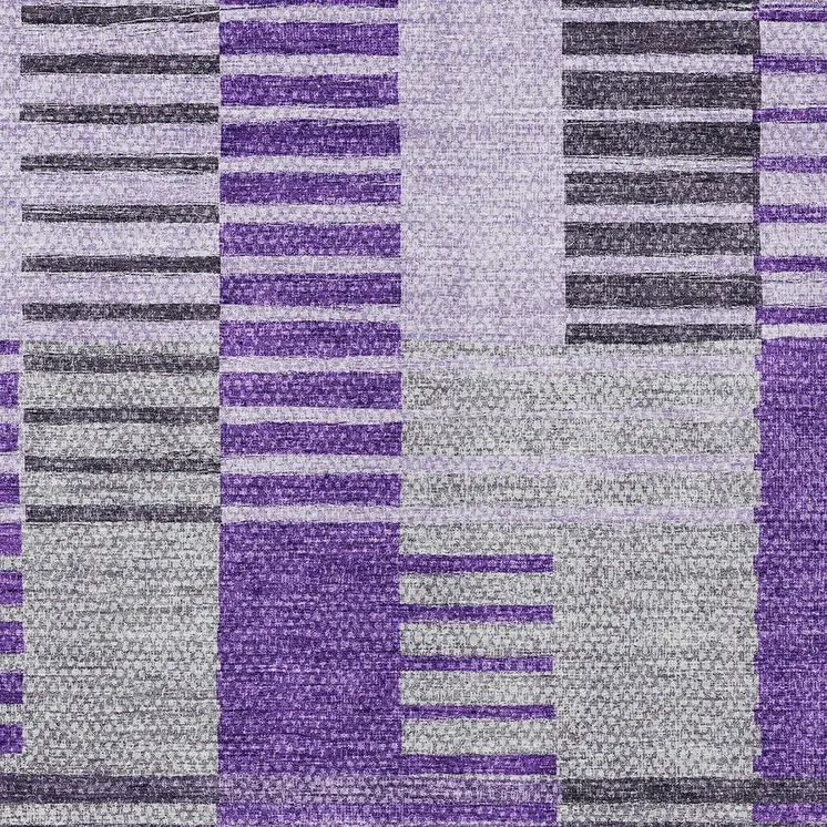 9' X 12' Purple Lavender And Eggplant Striped Washable Indoor Outdoor Area Rug