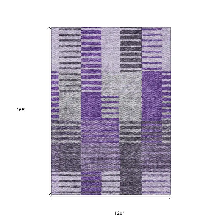 10' X 14' Purple Lavender And Eggplant Striped Washable Indoor Outdoor Area Rug