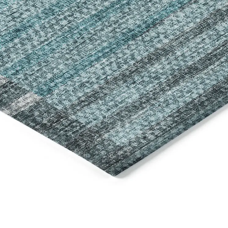 10' X 14' Teal Blue Aqua And Gray Striped Washable Indoor Outdoor Area Rug