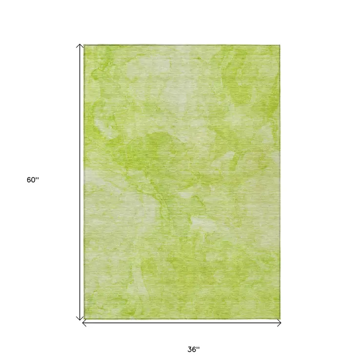 3' X 5' Artichoke Green And Lime Green Nautical Washable Indoor Outdoor Area Rug