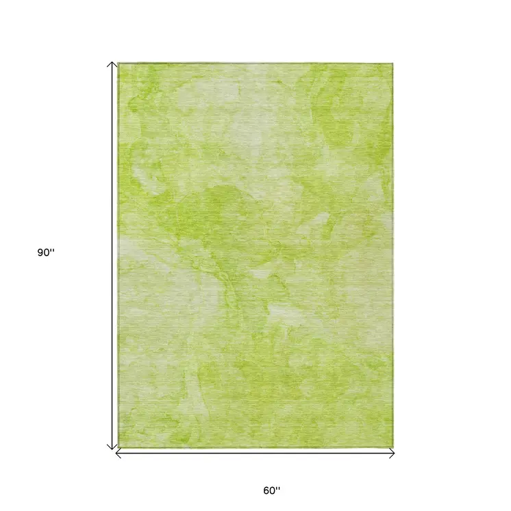 5' X 8' Artichoke Green And Lime Green Nautical Washable Indoor Outdoor Area Rug