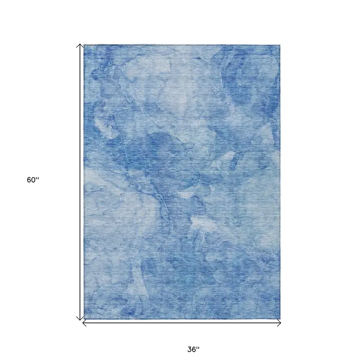 3' X 5' Denim Blue And Sky Blue Nautical Washable Indoor Outdoor Area Rug
