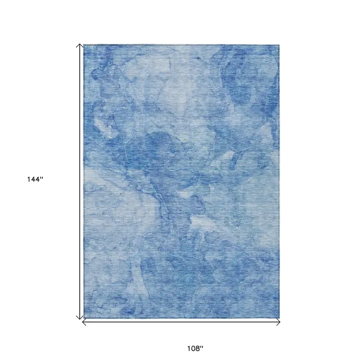 9' X 12' Denim Blue And Sky Blue Nautical Washable Indoor Outdoor Area Rug