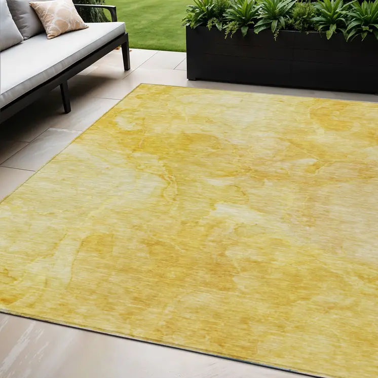 5' X 8' Gold And Yellow Nautical Washable Indoor Outdoor Area Rug