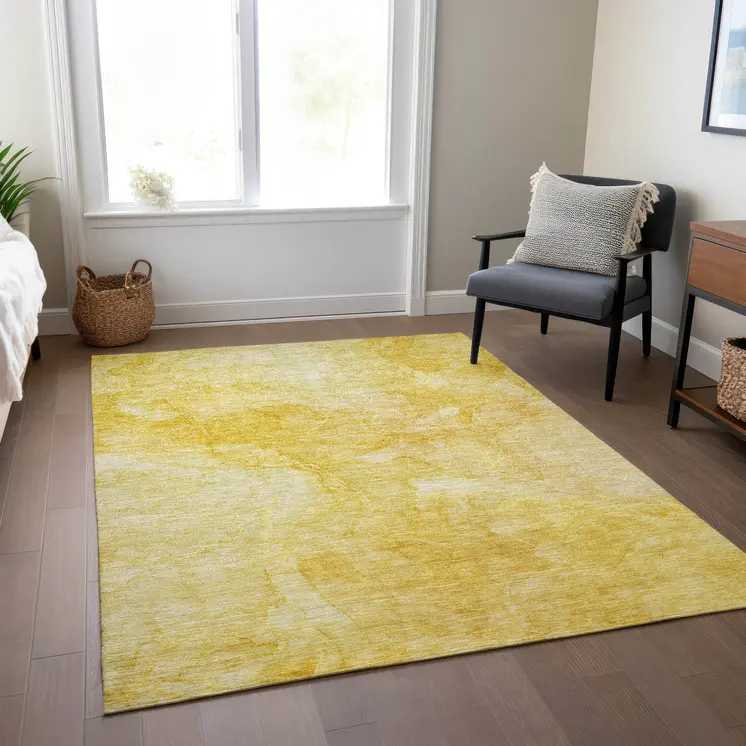 5' X 8' Gold And Yellow Nautical Washable Indoor Outdoor Area Rug
