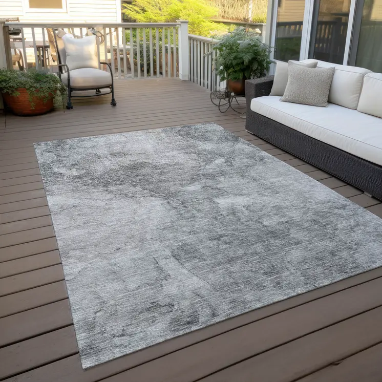 9' X 12' Gray Silver And Charcoal Nautical Washable Indoor Outdoor Area Rug
