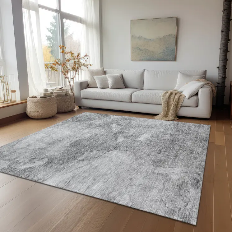 9' X 12' Gray Silver And Charcoal Nautical Washable Indoor Outdoor Area Rug