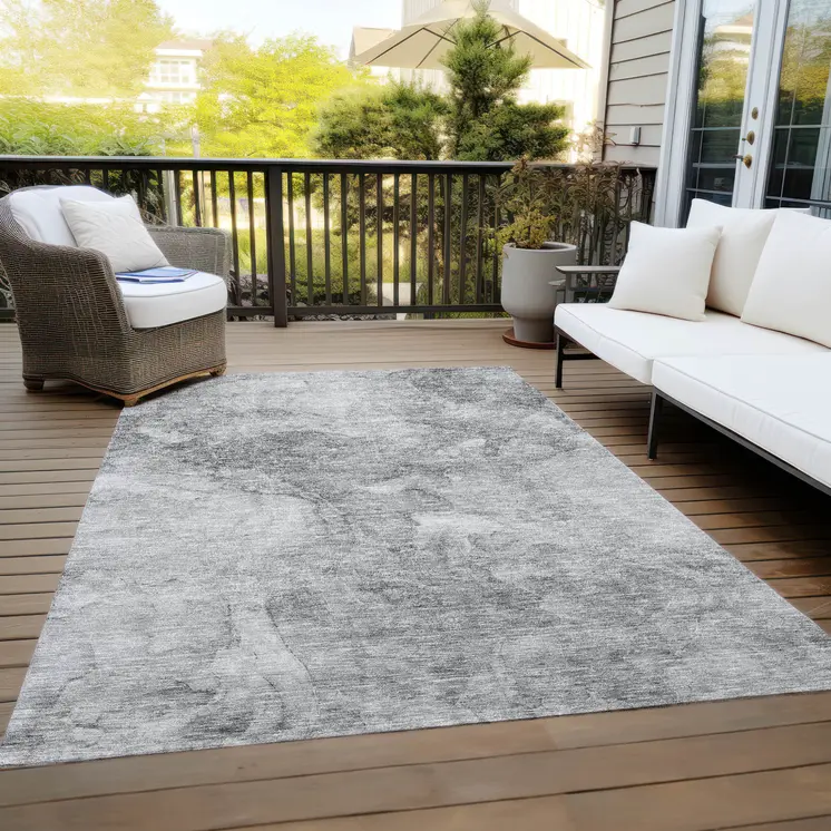 10' X 14' Gray Silver And Charcoal Nautical Washable Indoor Outdoor Area Rug