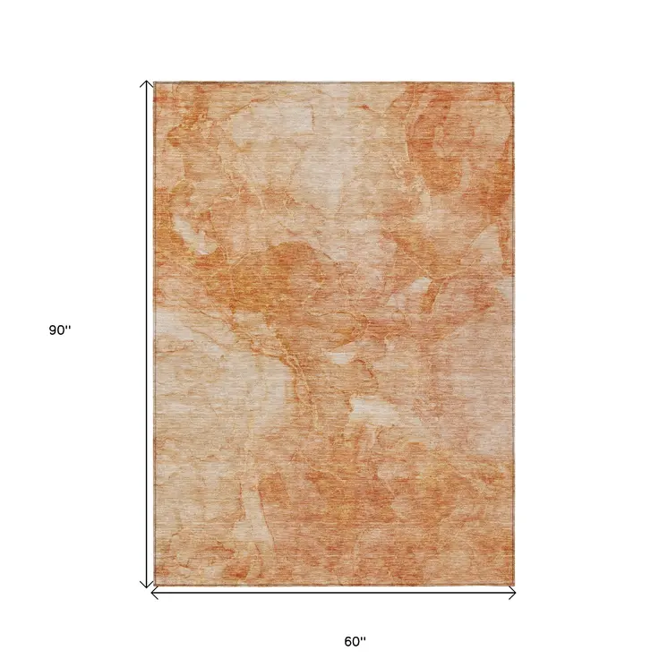 5' X 8' Salmon Peach And Ivory Nautical Washable Indoor Outdoor Area Rug