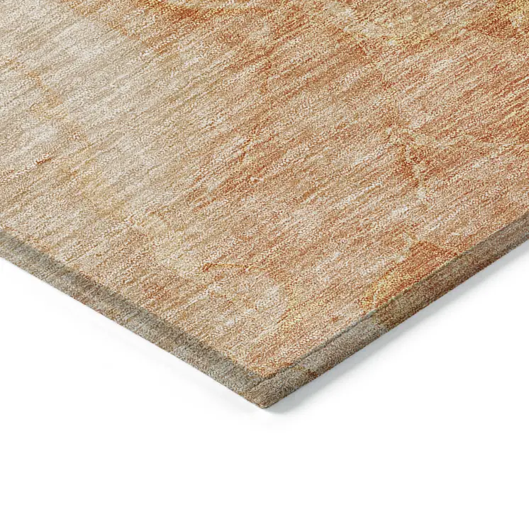 5' X 8' Salmon Peach And Ivory Nautical Washable Indoor Outdoor Area Rug