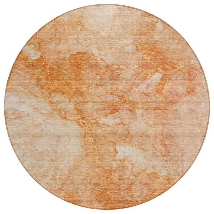 8' Salmon Peach And Ivory Round Nautical Washable Indoor Outdoor Area Rug