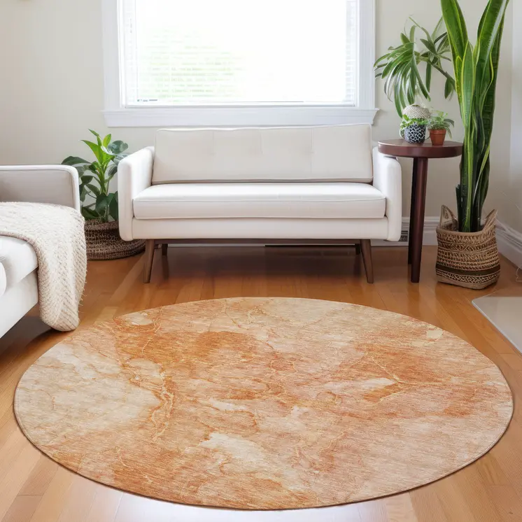 8' Salmon Peach And Ivory Round Nautical Washable Indoor Outdoor Area Rug