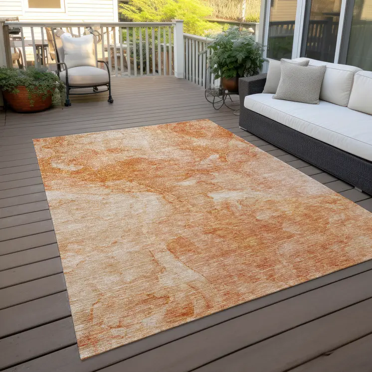 9' X 12' Salmon Peach And Ivory Nautical Washable Indoor Outdoor Area Rug