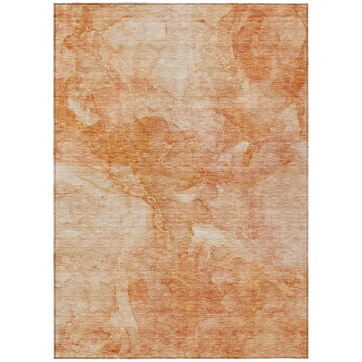 9' X 12' Salmon Peach And Ivory Nautical Washable Indoor Outdoor Area Rug