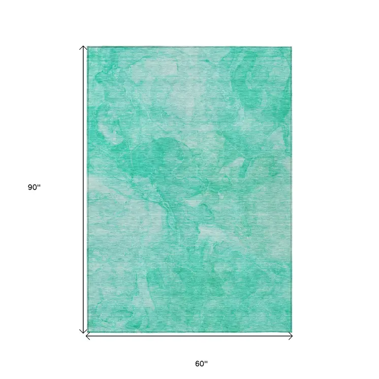 5' X 8' Teal Blue And Aqua Nautical Washable Indoor Outdoor Area Rug
