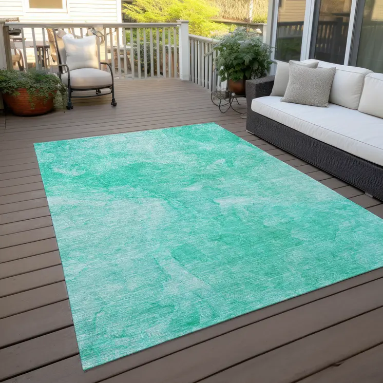 5' X 8' Teal Blue And Aqua Nautical Washable Indoor Outdoor Area Rug
