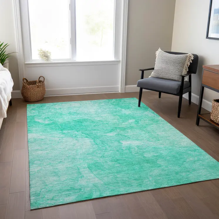 5' X 8' Teal Blue And Aqua Nautical Washable Indoor Outdoor Area Rug